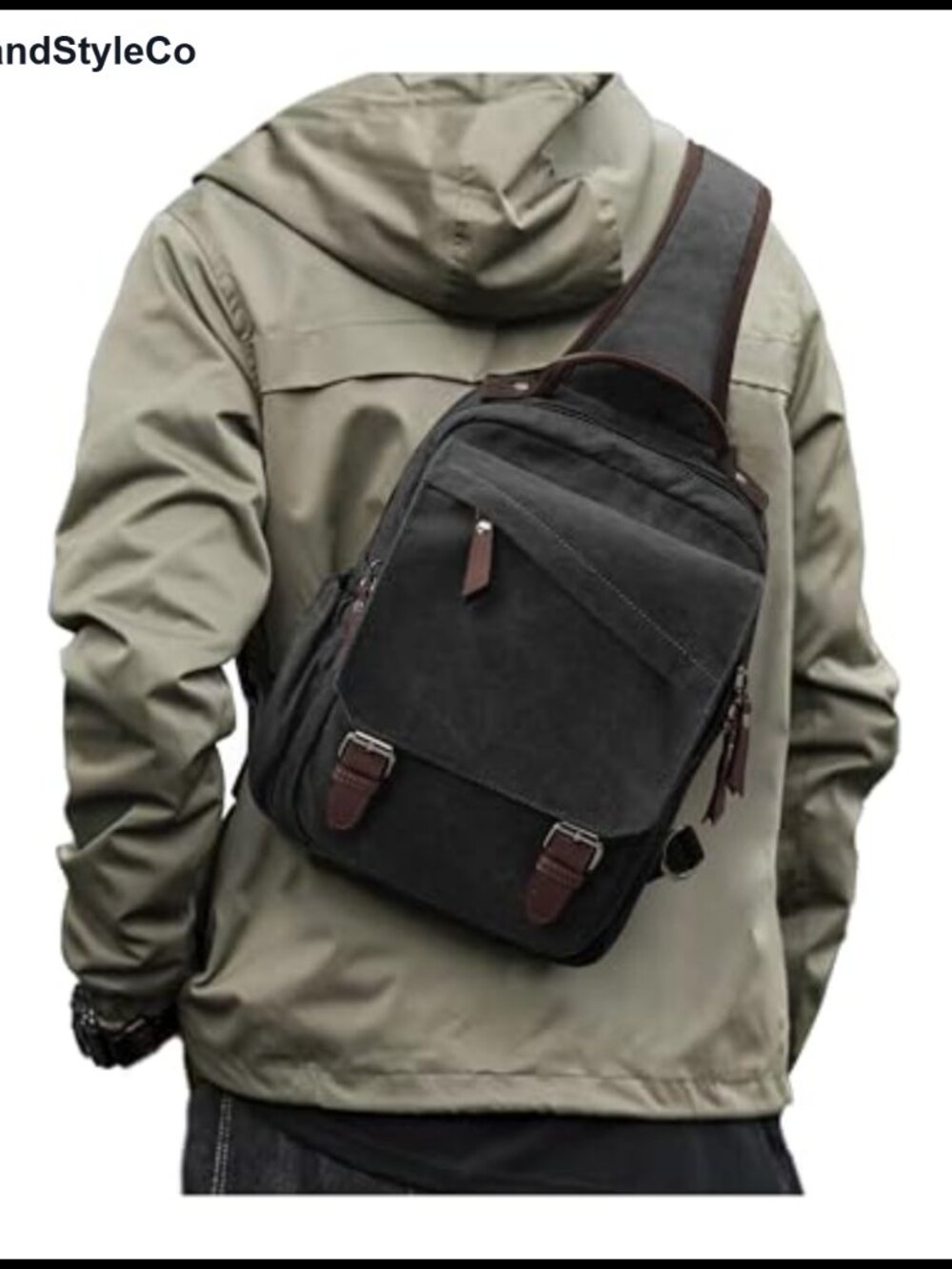 Canvas PU Leather Sling Crossbody Messenger Bag Travel Daypack